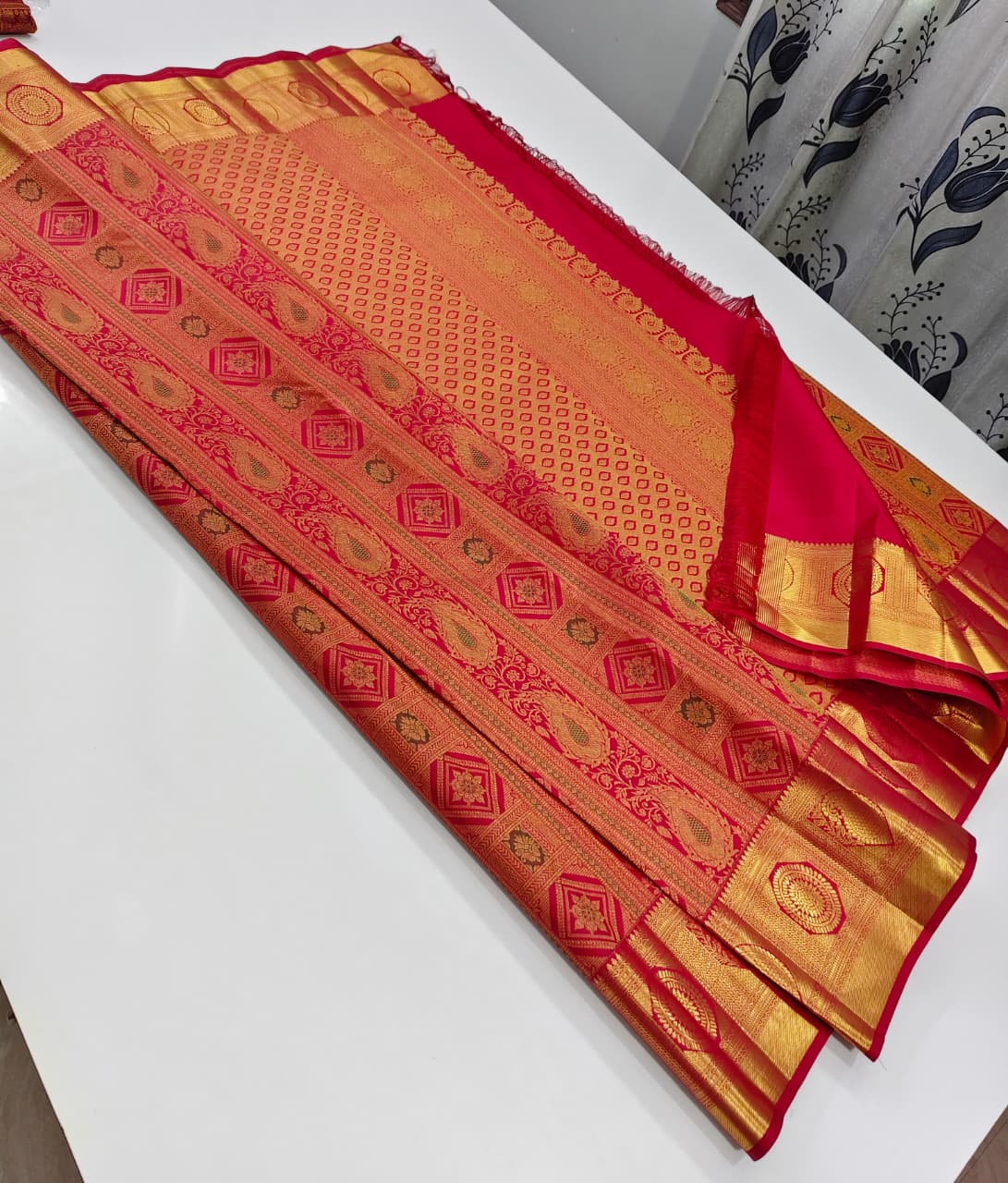 Bridal Red Kanchipuram Silk Brocade Saree
